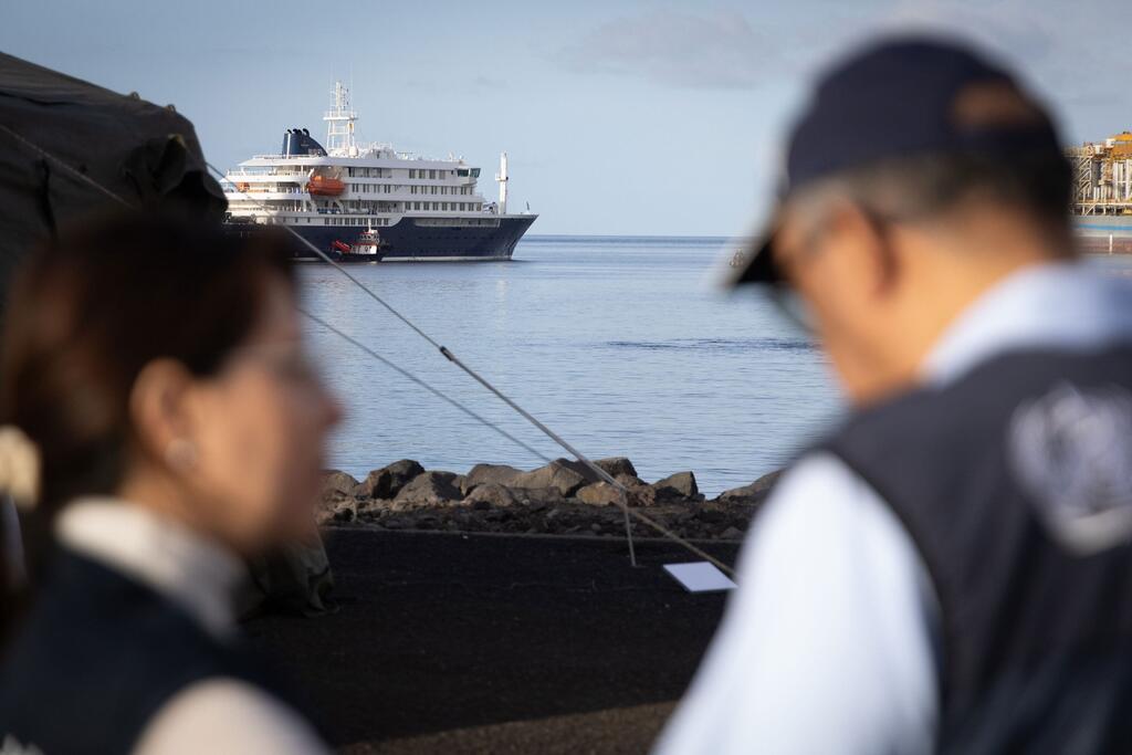 WHO Director-General Tedros and a health expert during operations involving the MV Hondius off Tenerife amid the hantavirus response.